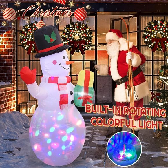 5FT Inflatable Snowman with Rotating LED Lights for Christmas Yard Decor - Picture 3 of 6